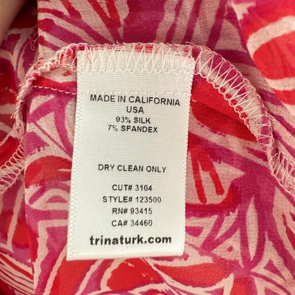 Trina Turk Pink Purple Small Silk Blend Resortwear Flowy Blouse Boho Coastal - Picture 7 of 7